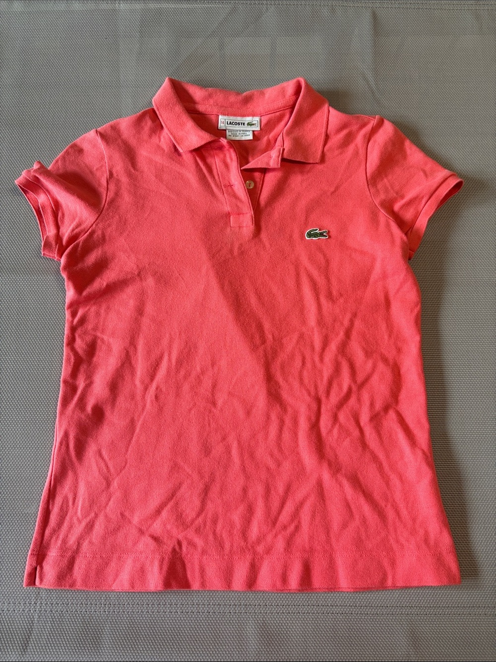 Lacoste Coral Pink girls size 14 Short Sleeve Polo EUC